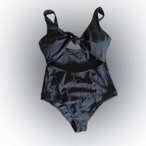 SHEIN Black One-Piece Swimsuit with Bow Detail - Size XS